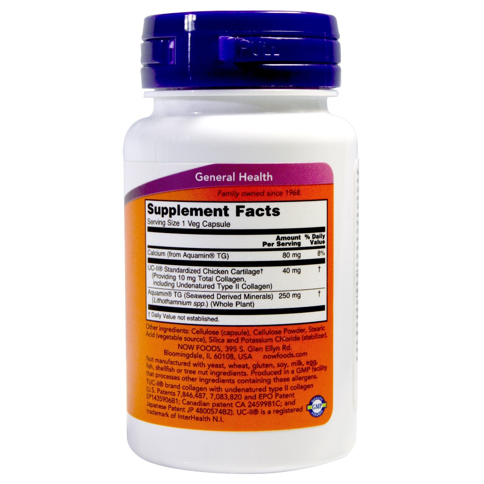 NOW Foods UC II capsules close-up for easy daily joint care.