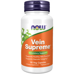 NOW Foods Vein Supreme bottle front shows capsules for healthy vein support.