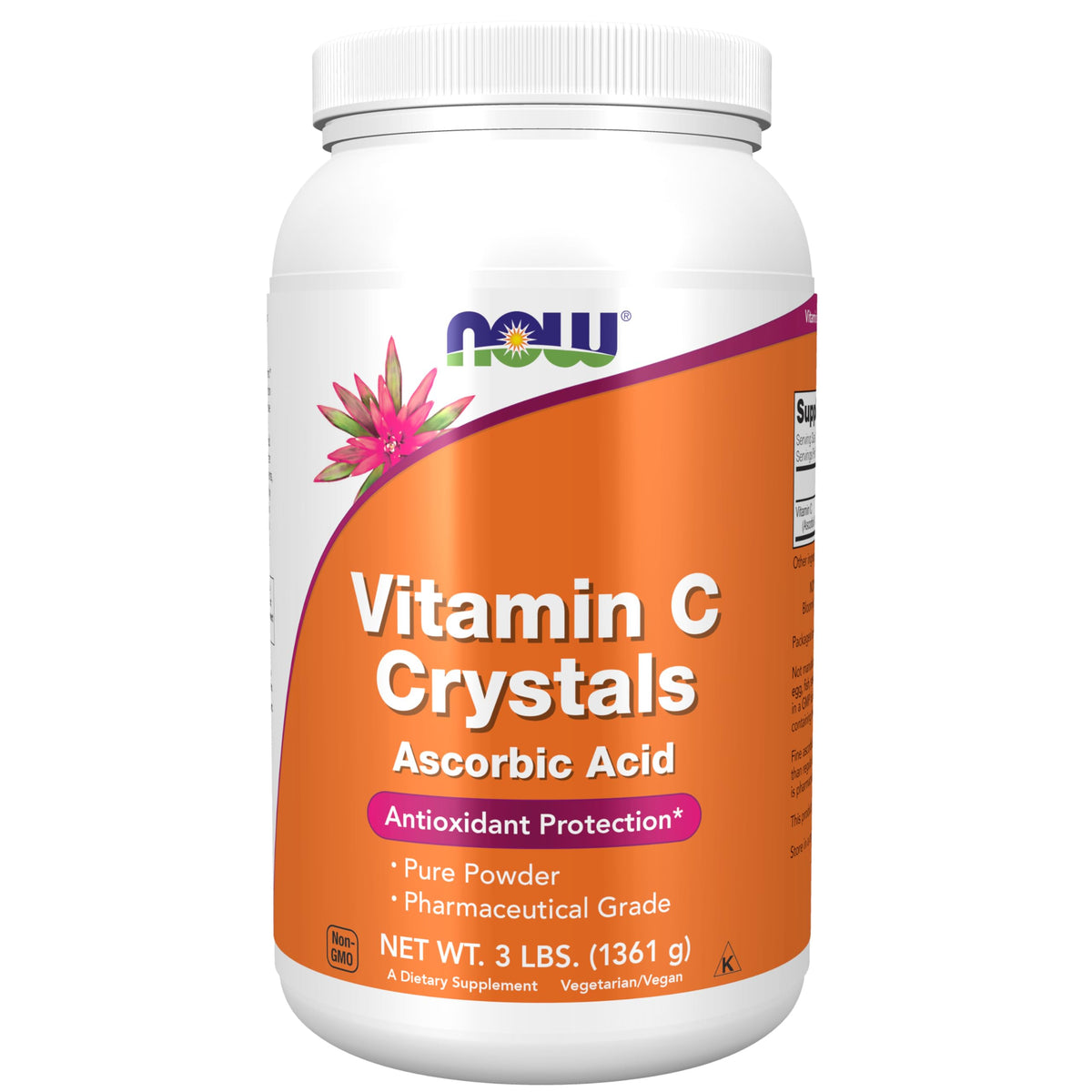 NOW Foods Vitamin C Crystals jar with powder texture for easy mixing