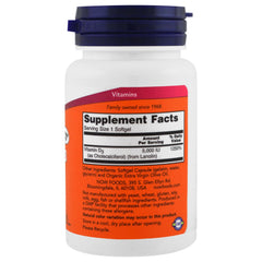 NOW Foods Vitamin D-3 5000 IU bottle tag highlights immune support potential