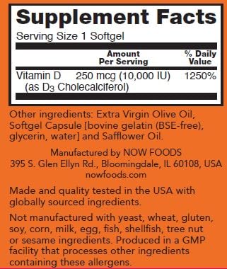 NOW Foods Vitamin D-3 softgels being poured for daily use