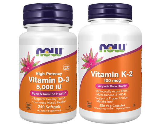 NOW Foods Vitamin D-3 5000 IU softgels bottle—high potency for daily immune and bone support.