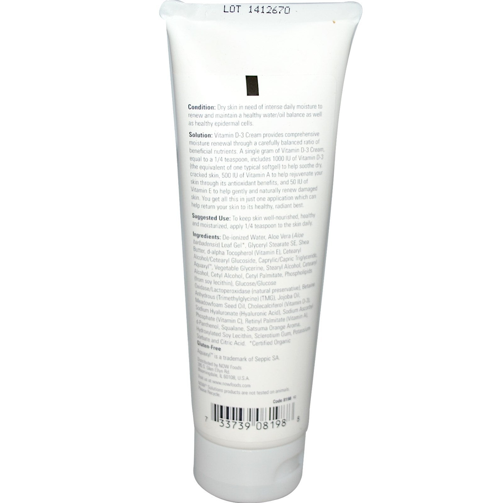 NOW Foods Vitamin D-3 Cream close-up texture showing nourishing formula for dry skin