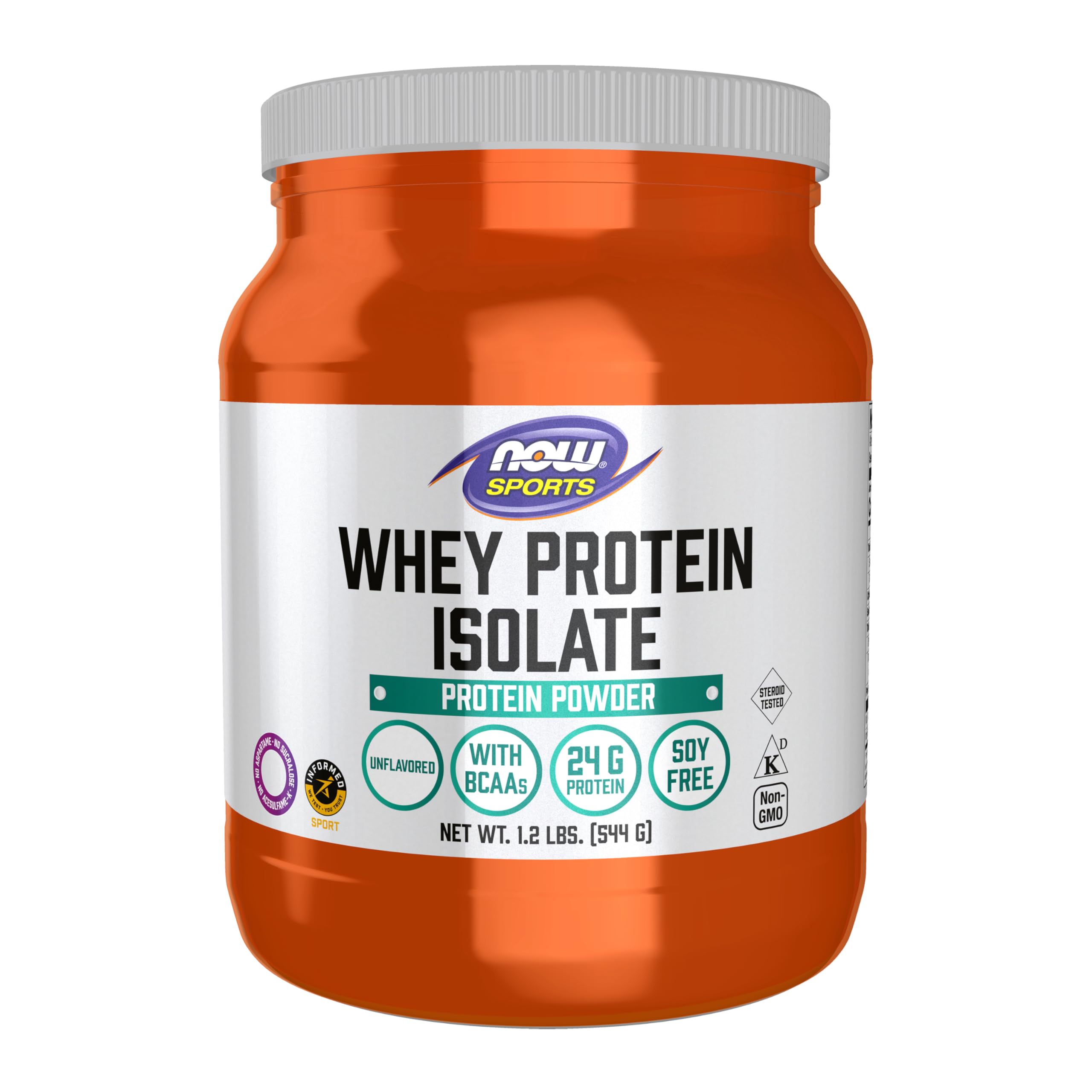NOW Foods Whey Protein Isolate powder in a jar, convenient protein for workouts.