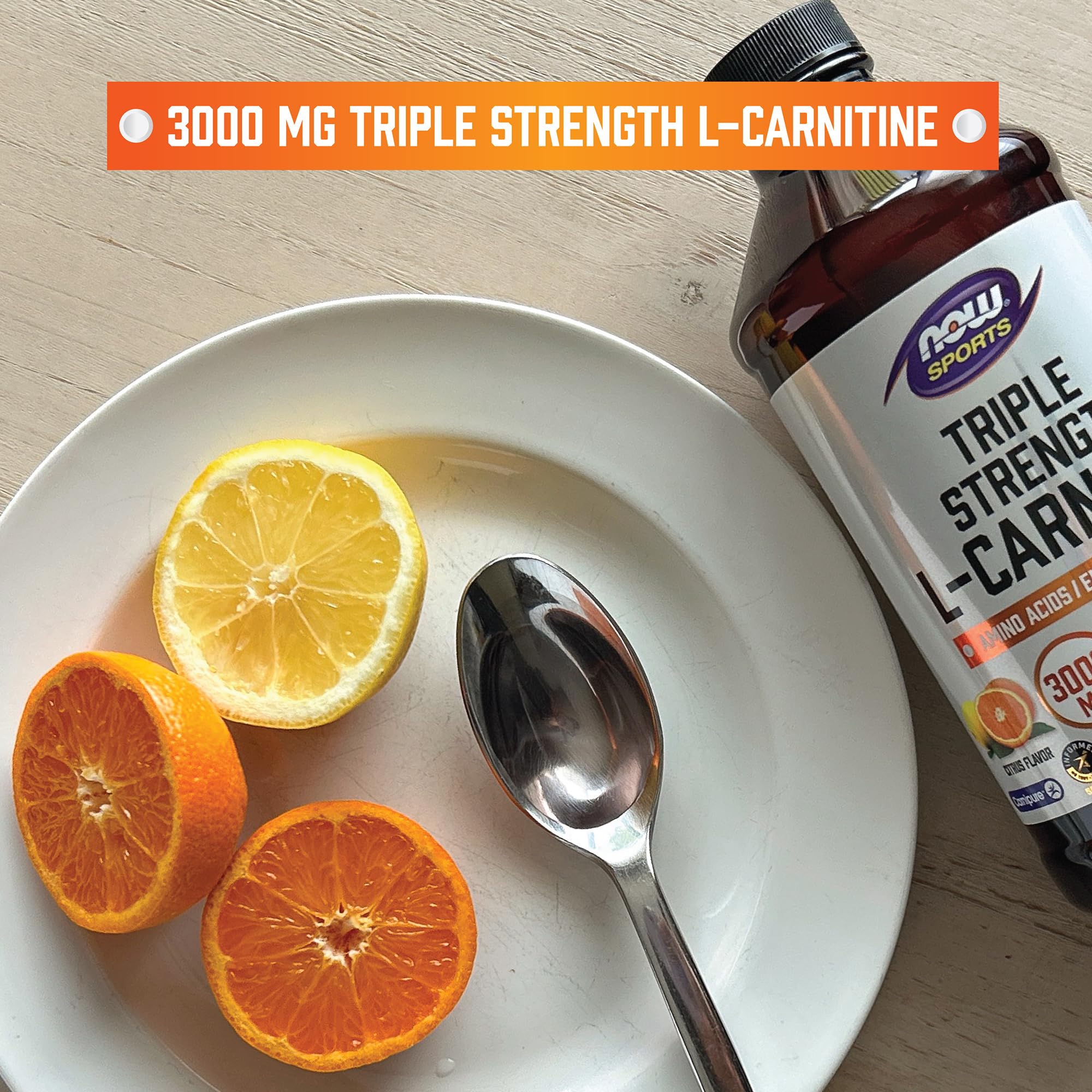 NOW L-Carnitine Liquid triple strength 3000 mg highlights high potency