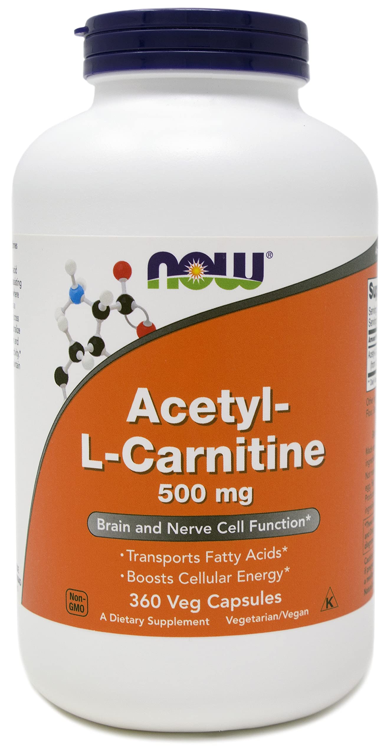 NOW Foods Acetyl-L-Carnitine 500mg capsules size comparison photo