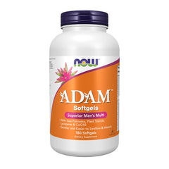 NOW Foods ADAM bottle front shows easy-to-swallow multivitamins for daily male wellness.
