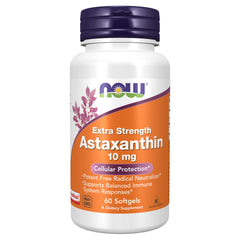 NOW Foods Astaxanthin 10mg softgel bottle demonstrates daily antioxidant support.