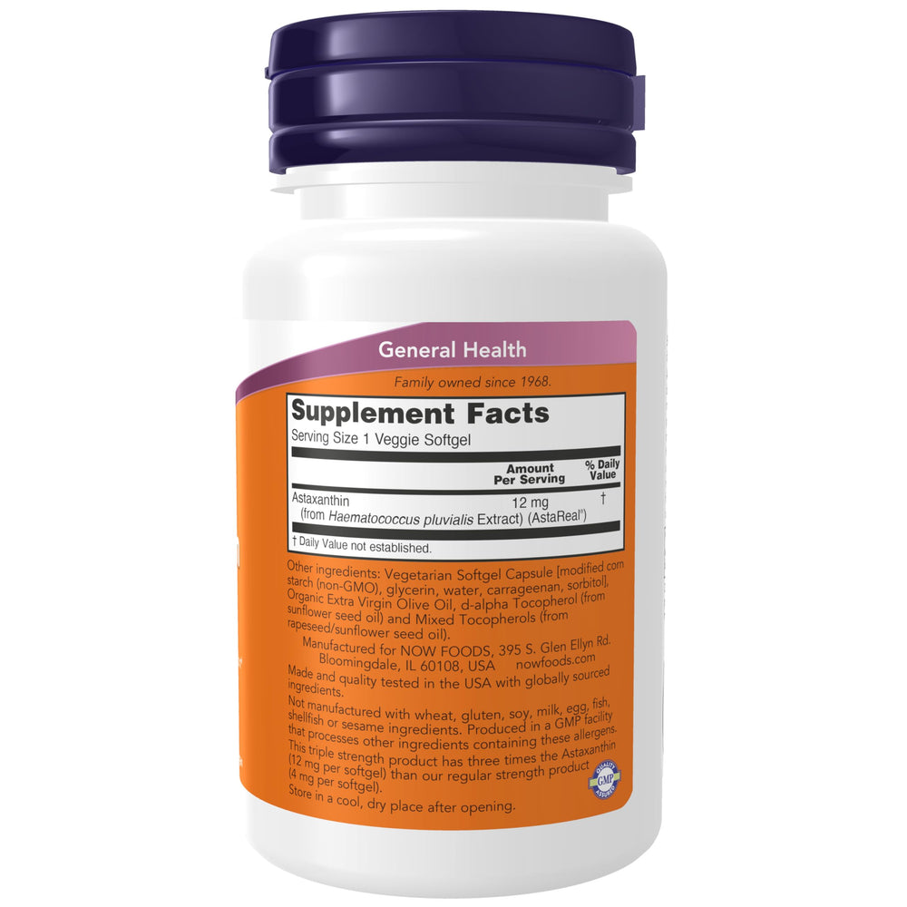 Now Foods Astaxanthin softgels close-up for daily antioxidant support.
