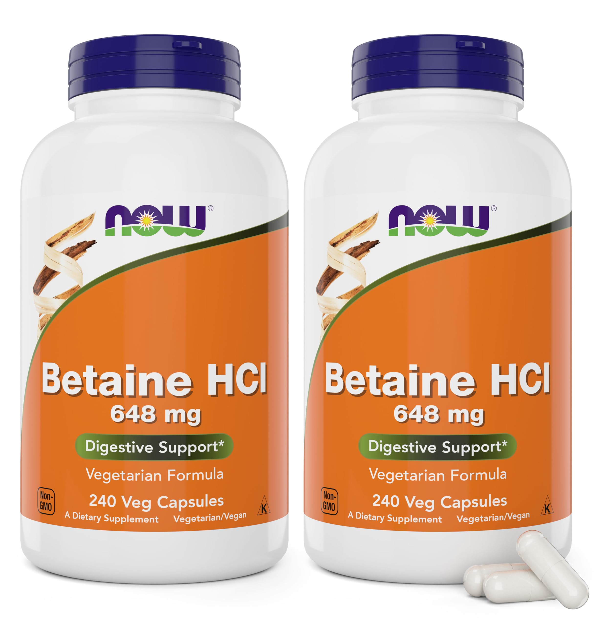 NOW Foods Betaine HCl bottle with capsules for digestive support