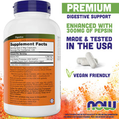NOW Foods Betaine HCl capsules beside label highlighting digestion benefits