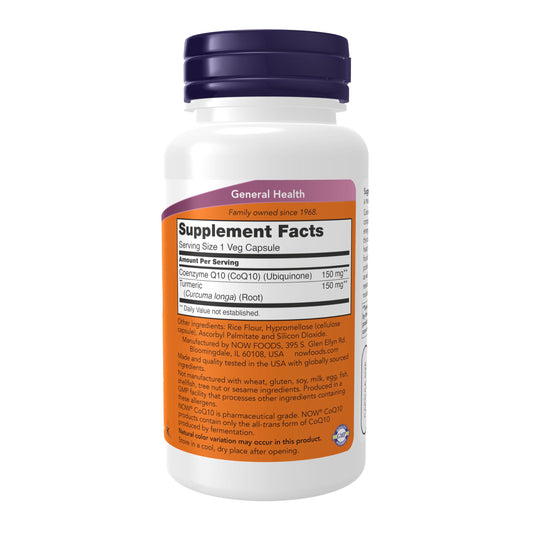 NOW Foods CoQ10 vegetarian capsules ready for vegan-friendly heart and vascular support.