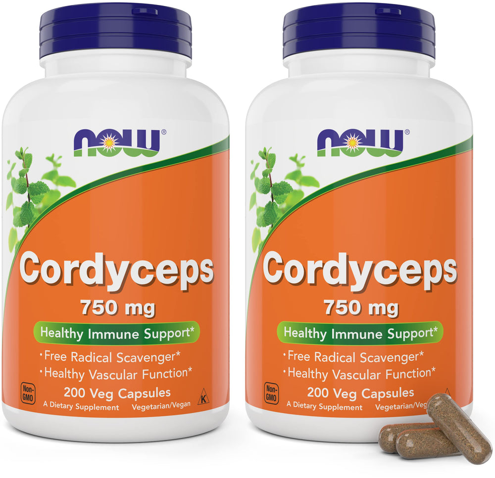 NOW Foods Cordyceps bottle front view for daily energy support.