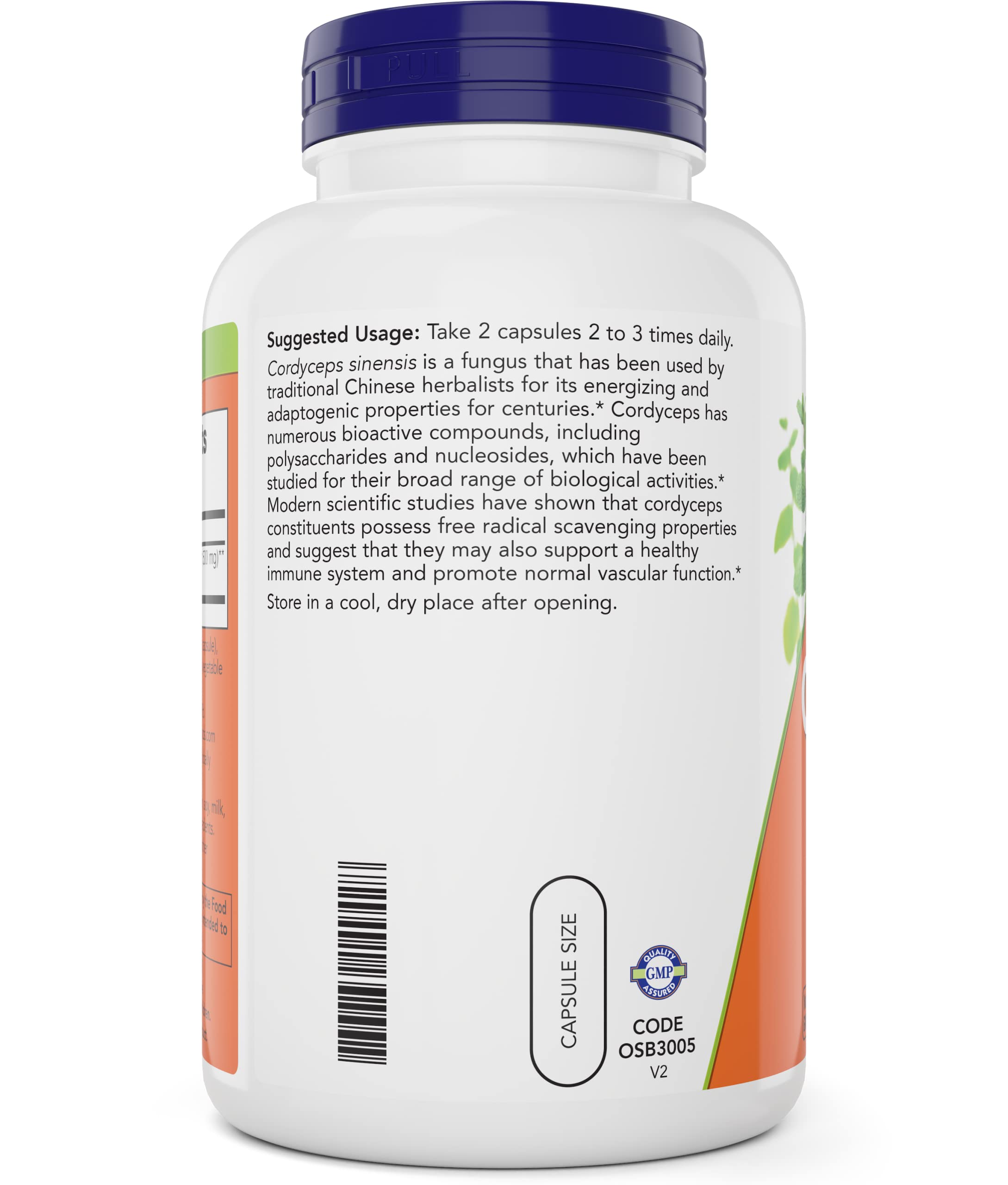 NOW Foods Cordyceps capsules inside bottle for easy daily routine.