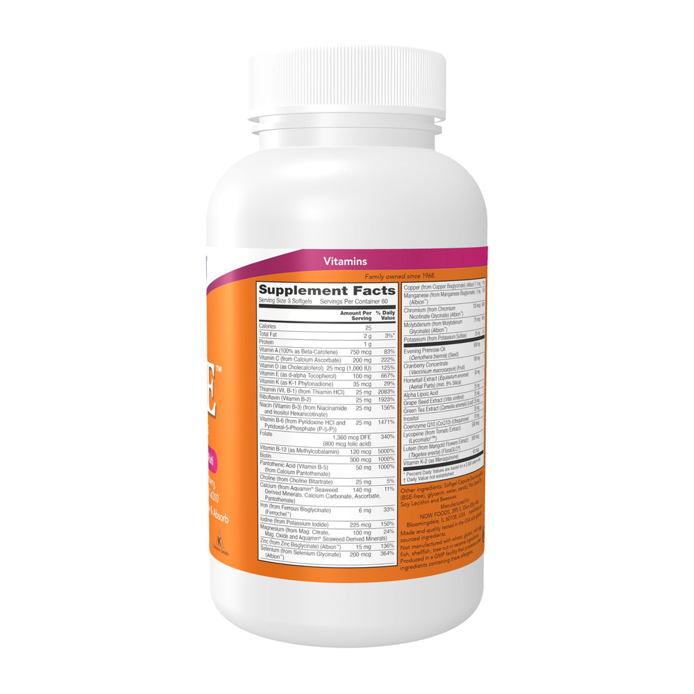 Close-up of NOW Foods Eve softgels highlighting easy swallowing