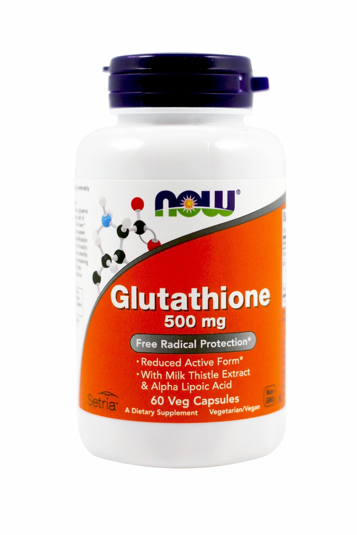 Now Foods Glutathione 500 mg bottle front view for daily antioxidant support