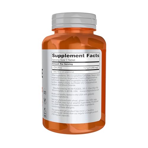 NOW Foods L-Citrulline 1200mg tablet back label close-up