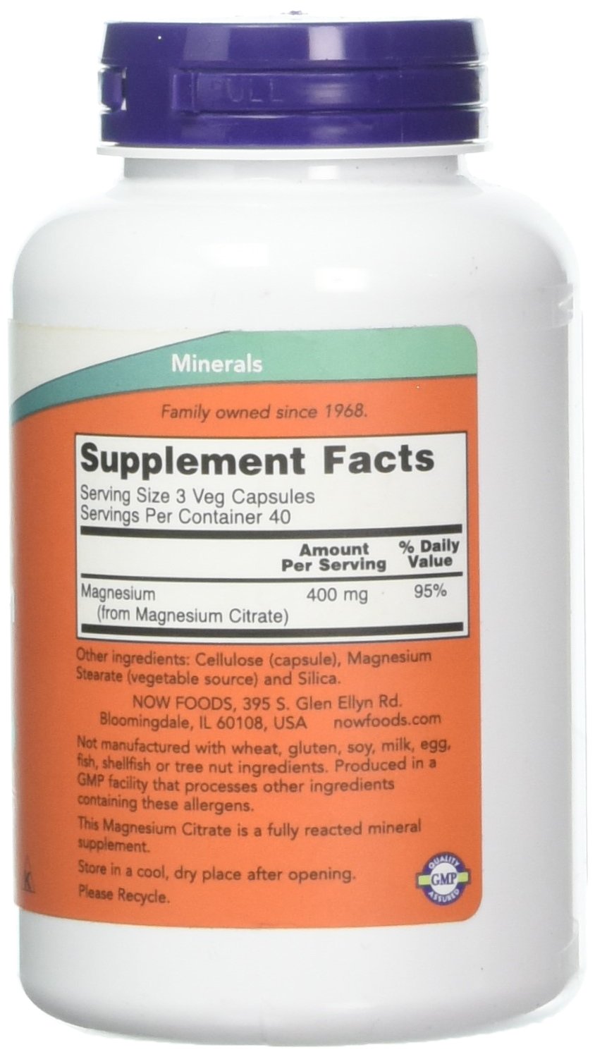 NOW Foods Magnesium Citrate Caps capsules closeup, easy daily supplement