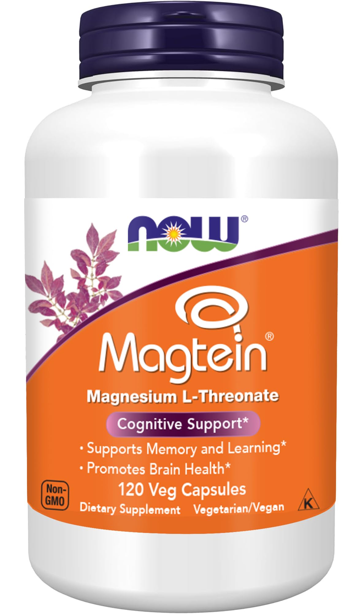 NOW Foods Magtein bottle cap showing easy daily cognitive support potential