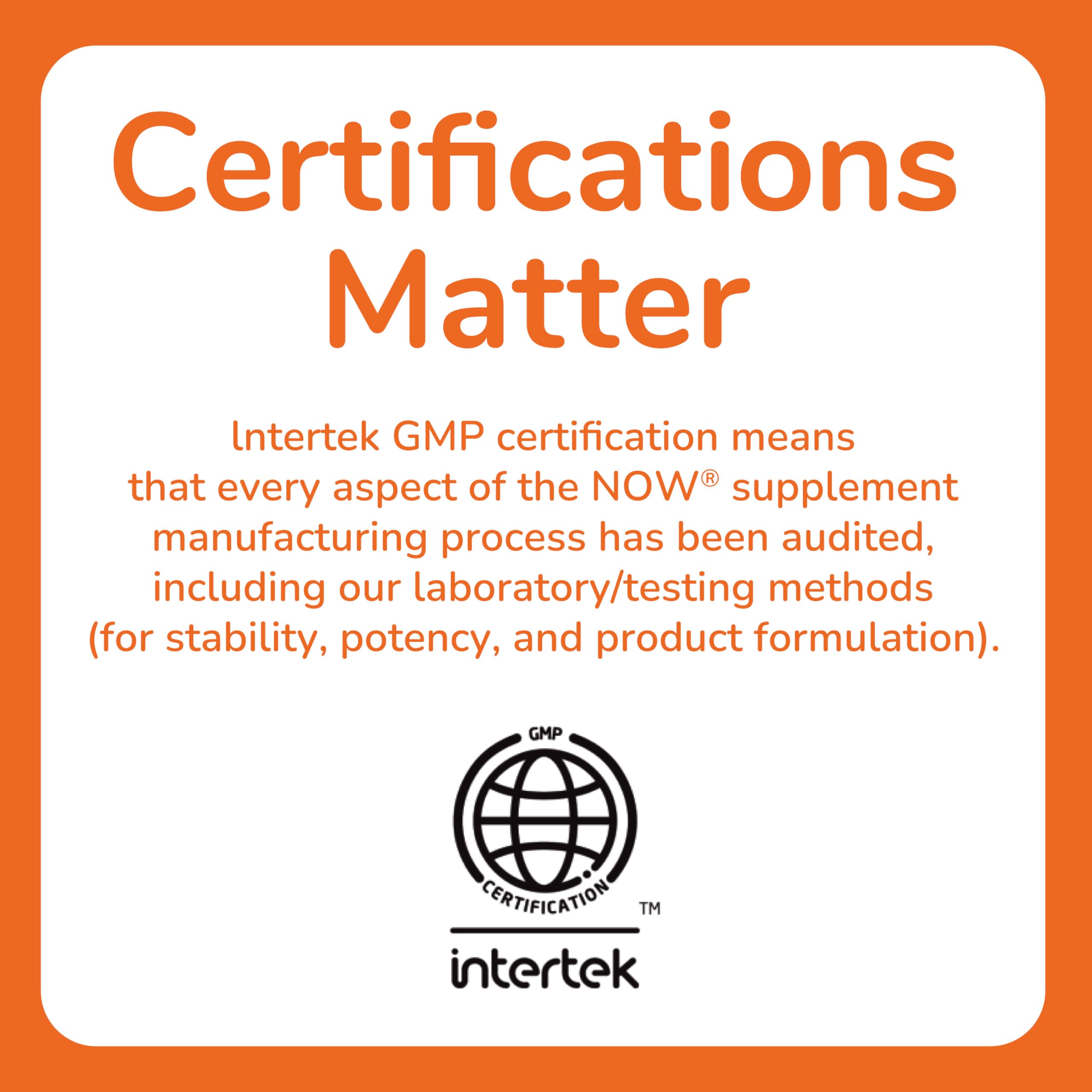 NOW Foods Magtein with GMP/ISO testing seals signaling quality.