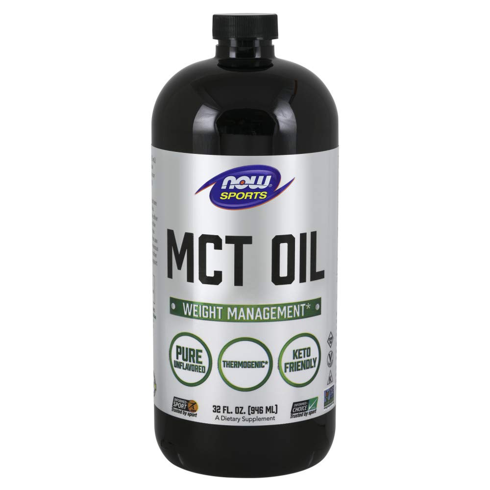 NOW Foods MCT 100% Oil bottle pour for easy, mess-free use.