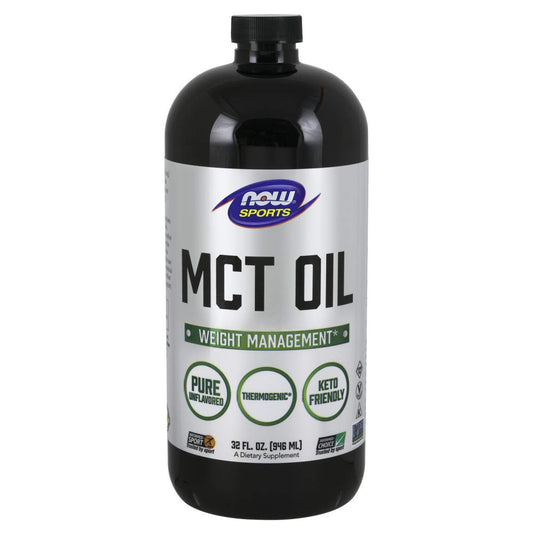 NOW Foods MCT 100% Oil bottle pour for easy, mess-free use.