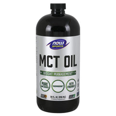 NOW Foods MCT 100% Oil bottle pour for easy, mess-free use.