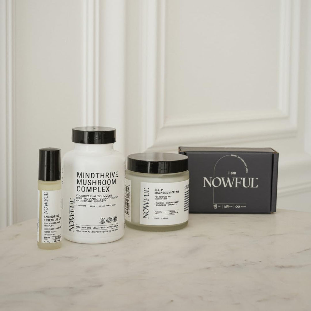 Nowful Wellness in Action magnesium sleep balm for soothing bedtime rituals.