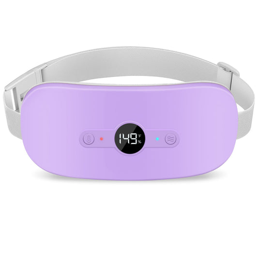 NOWWISH cordless heating pad worn as a belt for on-the-go cramps relief.