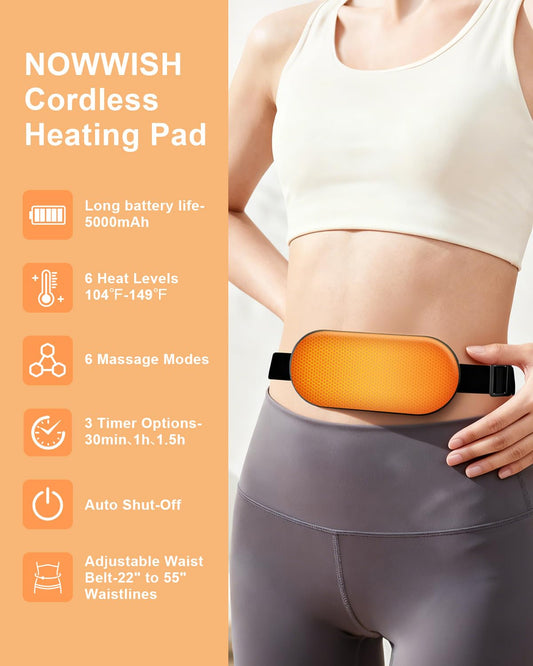 NOWWISH heating pad battery display shows 5000mAh capacity for long use.