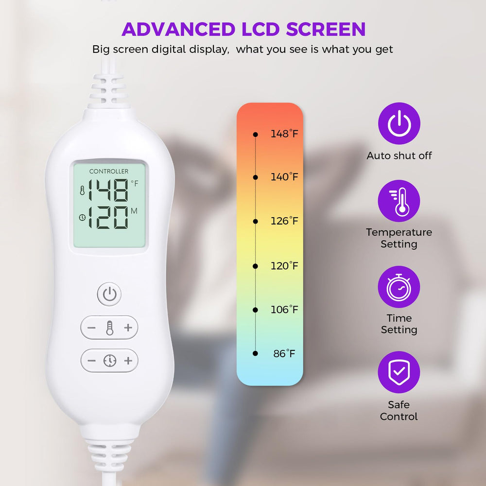 NOWWISH heating pad displays ten heat settings for customizable comfort.