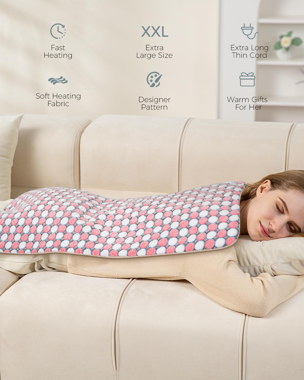 NOWWISH heating pad with 6 heat settings offers customizable comfort.