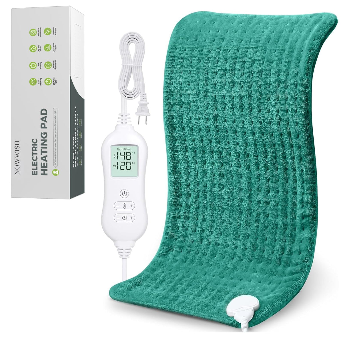 NOWWISH heating pad delivers large coverage for back and shoulders.
