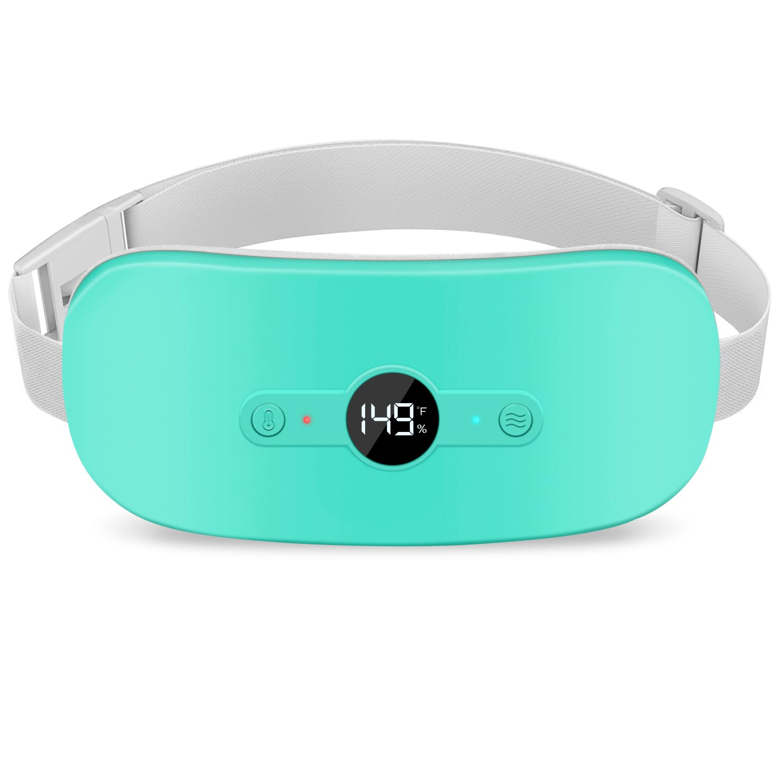 NOWWISH heating pad arranged on a waist belt for portable cramps relief.