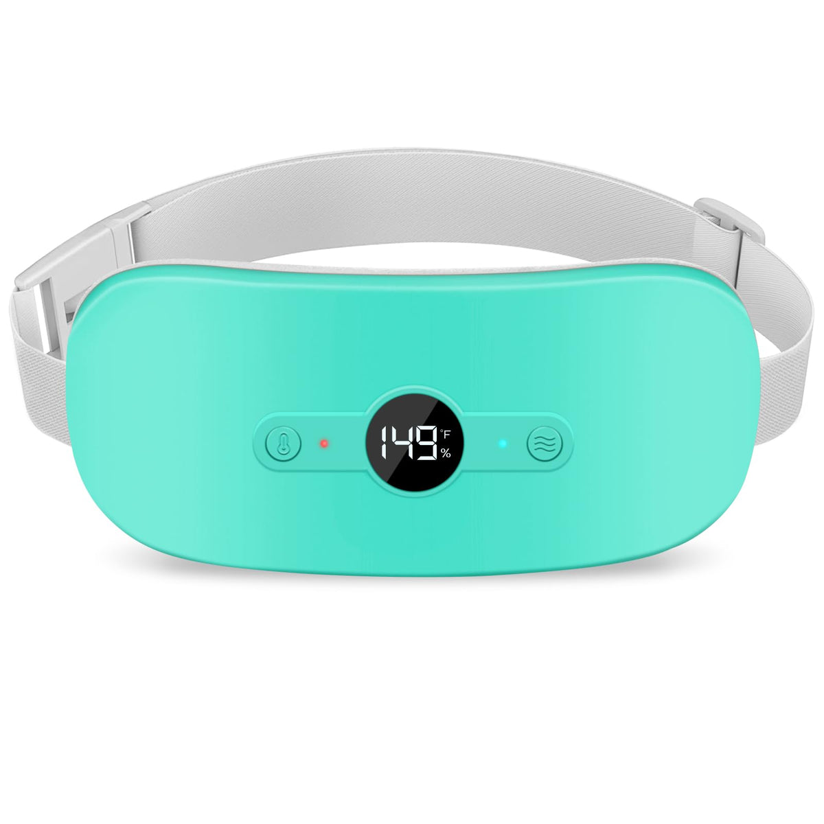 NOWWISH heating pad arranged on a waist belt for portable cramps relief.