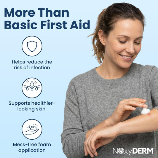 NOxyDERM foam application dispenses evenly for comfortable first aid care.