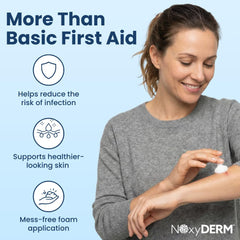 NOxyDERM foam application dispenses evenly for comfortable first aid care.