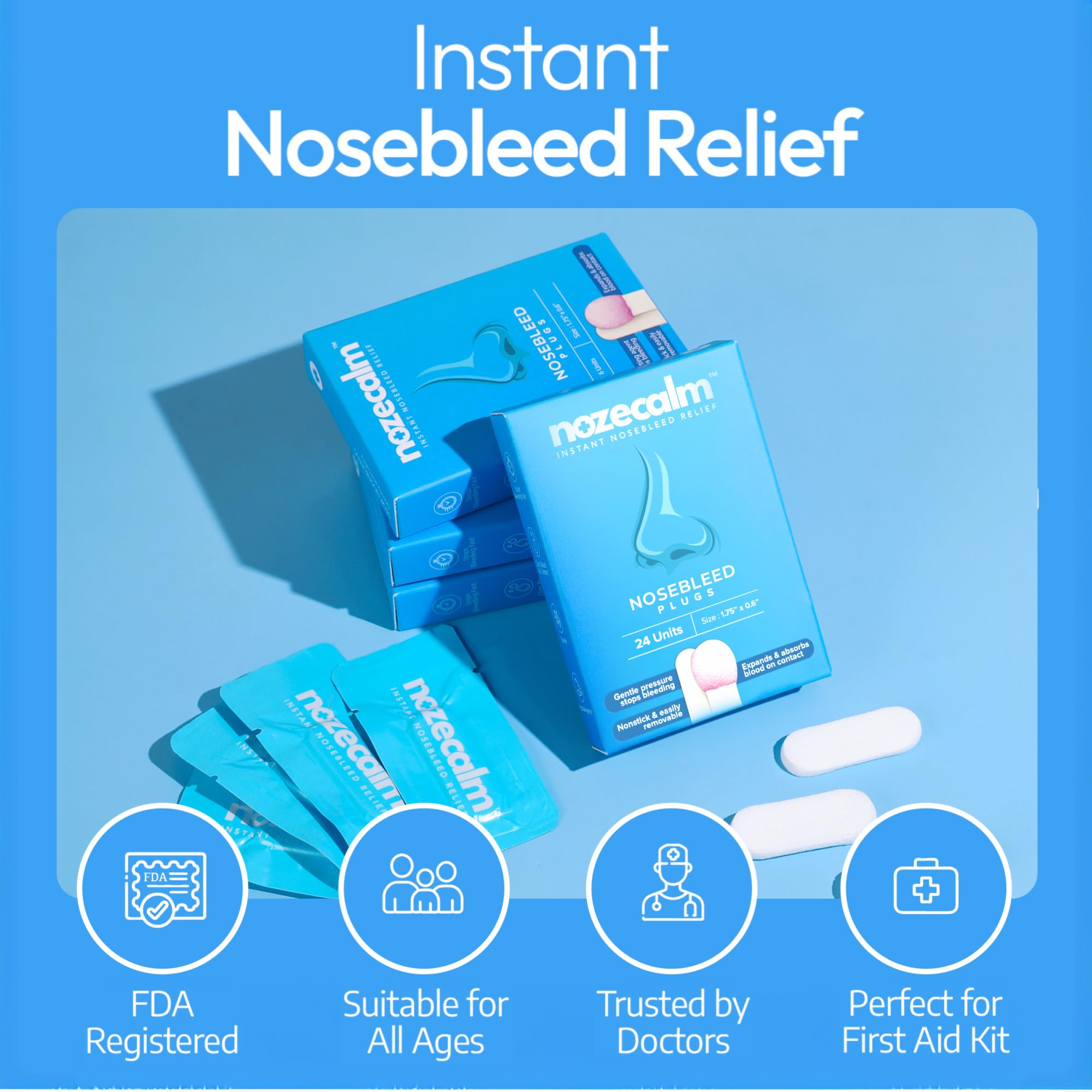 NozeCalm nosebleed plug travel pack ready for emergencies on the go