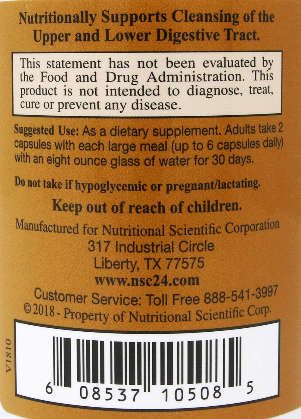 Close-up of NSC Immunition ImmuCleanse with ingredient list and label