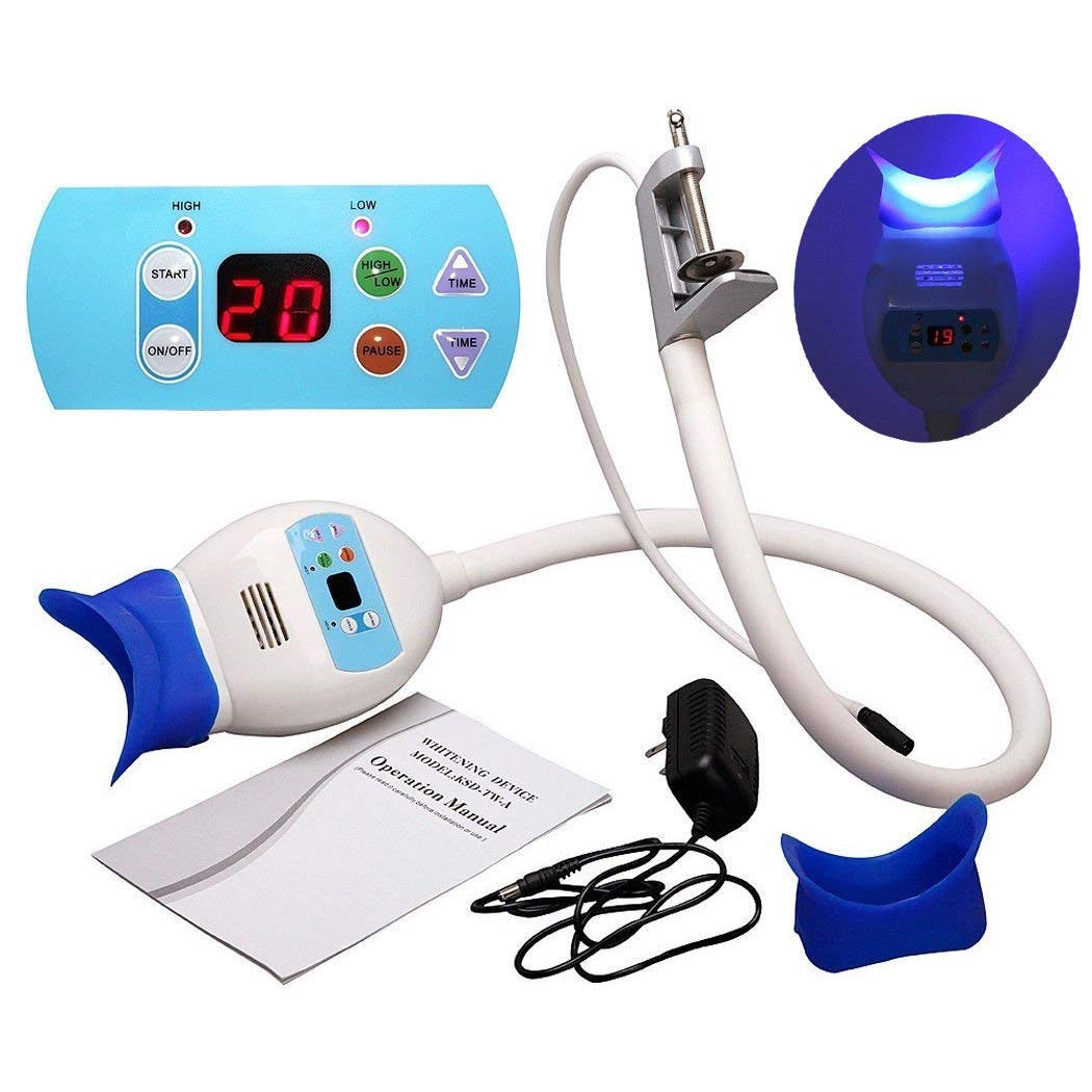 NSKR HPS dental teeth whitening lamp on table provides convenient home sessions.