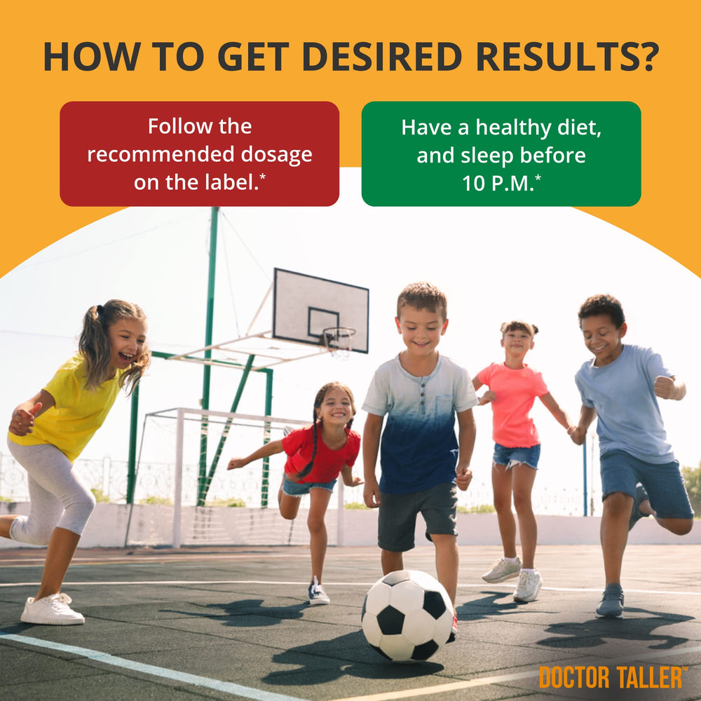 NuBest Doctor Taller Kids bottle label emphasizes purity and cGMP manufacturing