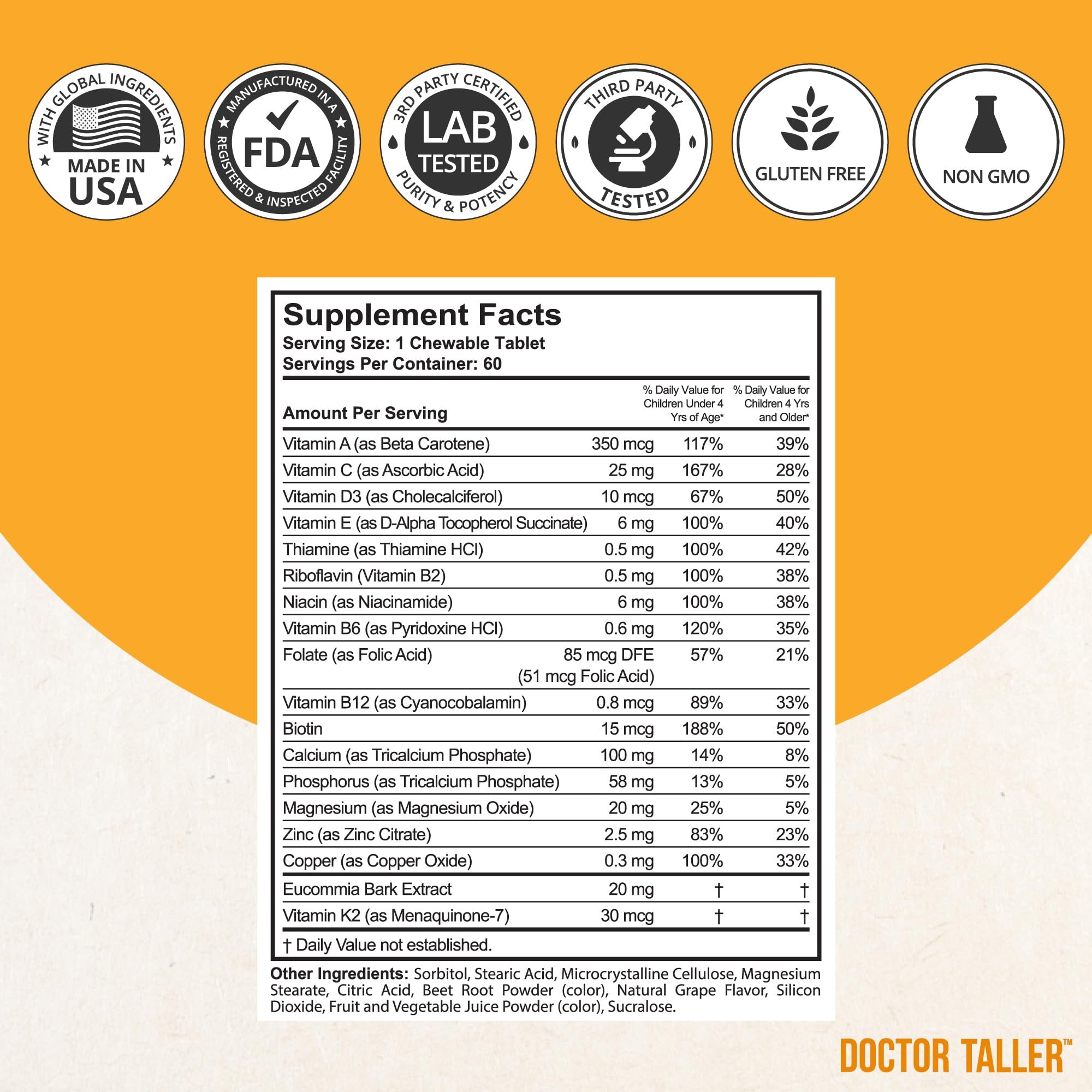 NuBest Doctor Taller Kids packaging highlights grape-flavored chewables