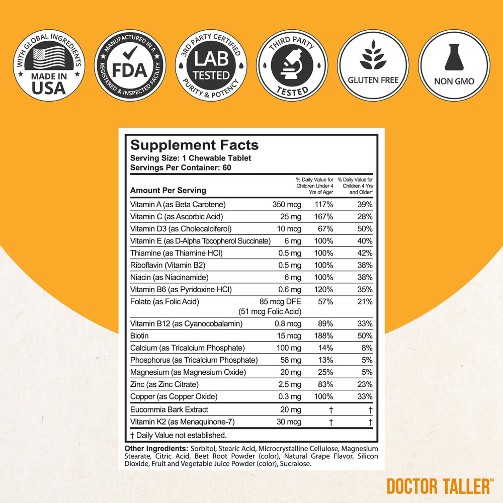 NuBest Doctor Taller Kids packaging highlights grape-flavored chewables