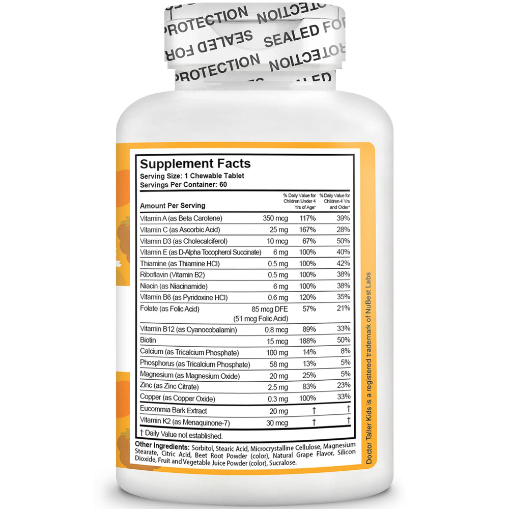 NuBest Doctor Taller Kids packaging notes non-GMO and gluten-free formula