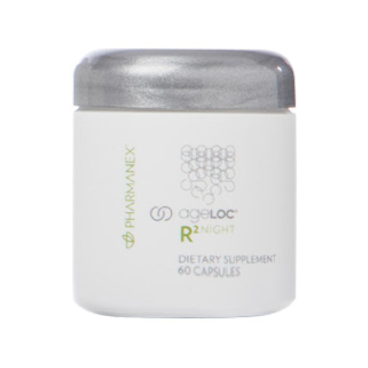 Nu Skin ageLOC R2 Night bottle showcases nightly renewal and cellular detox support for overnight rejuvenation.