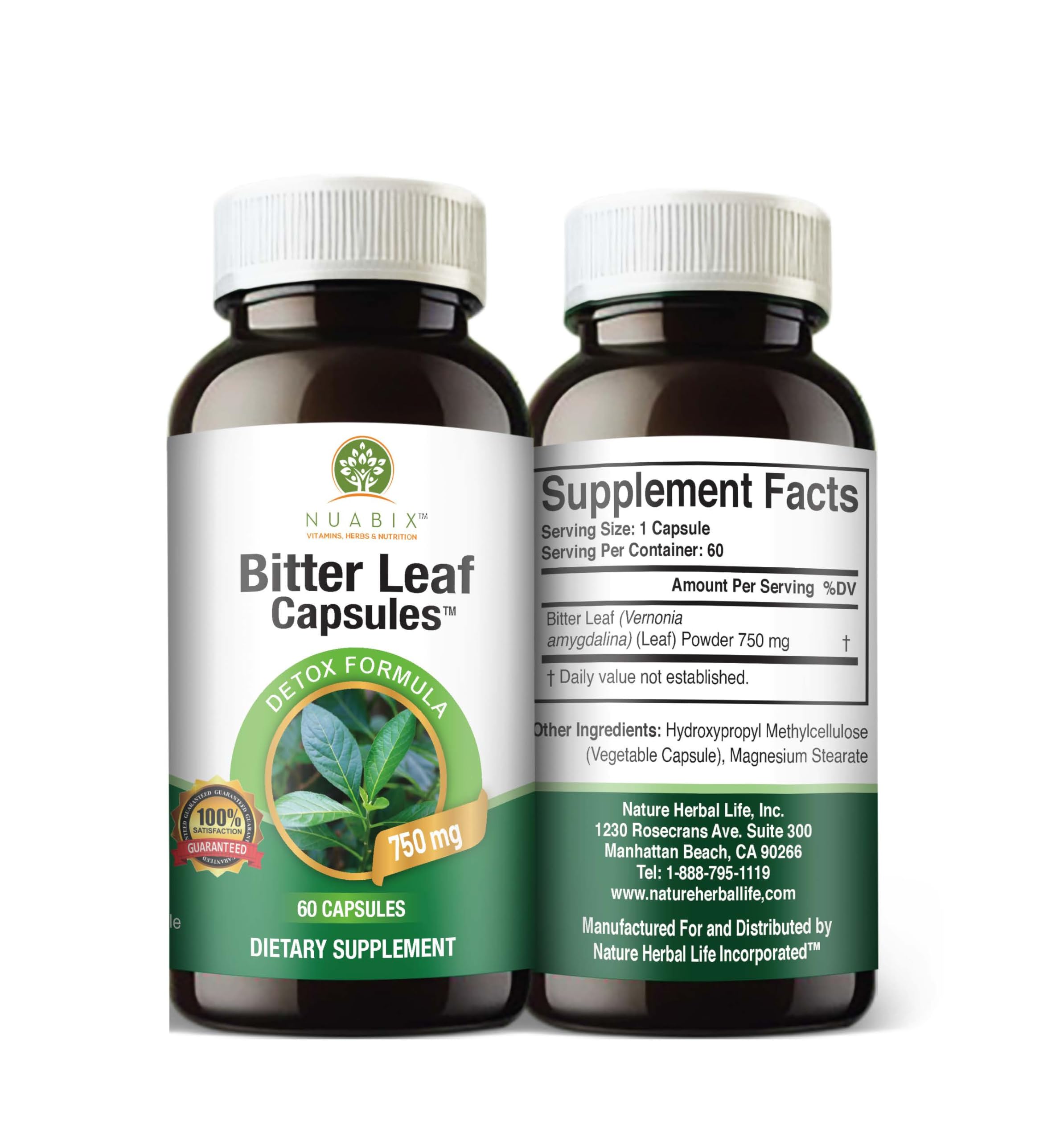 NUABIX Bitter Leaf Capsules closeup highlighting textured capsules ready for daily intake