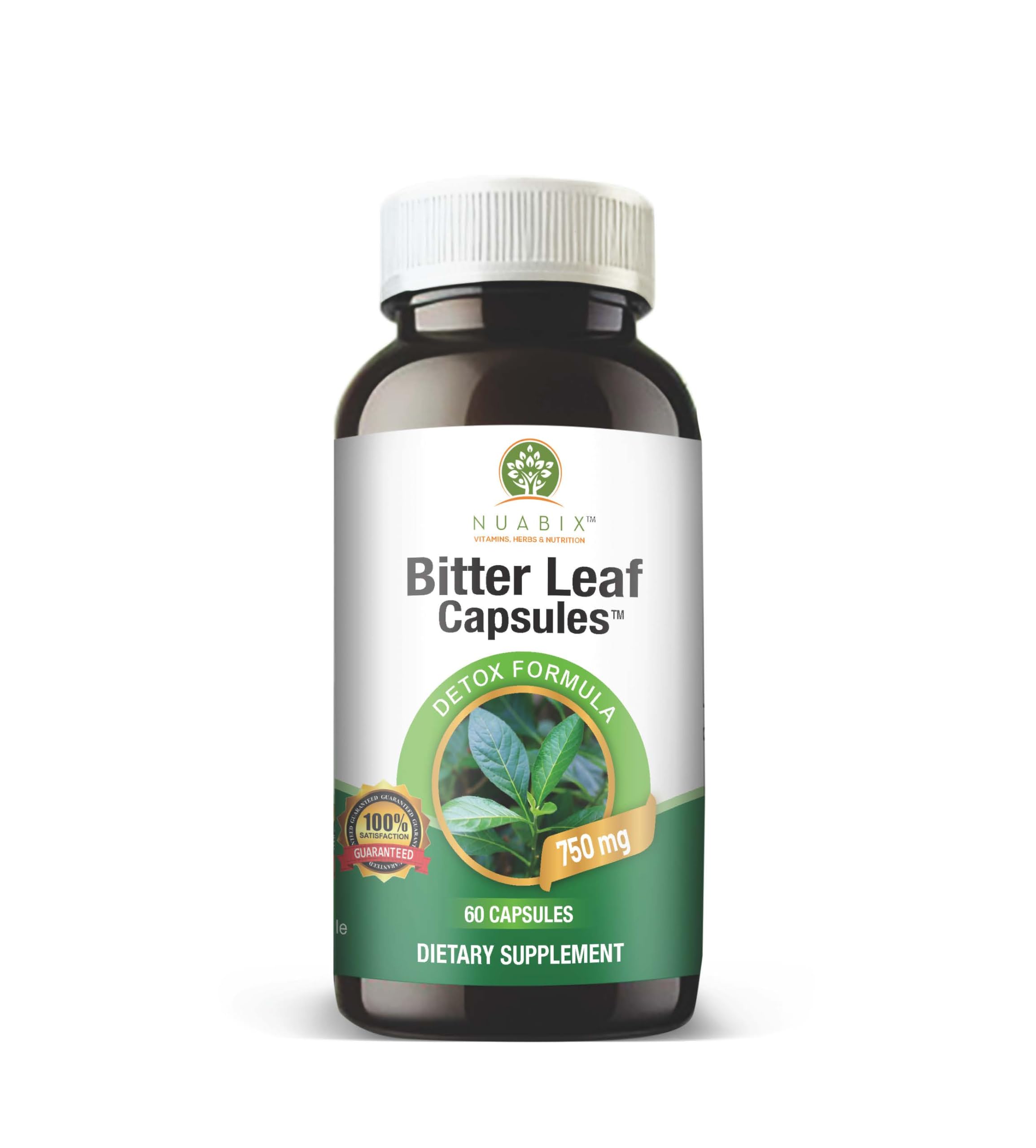 NUABIX Bitter Leaf Capsules dispensed showing two capsules, ideal for easy dosage routines