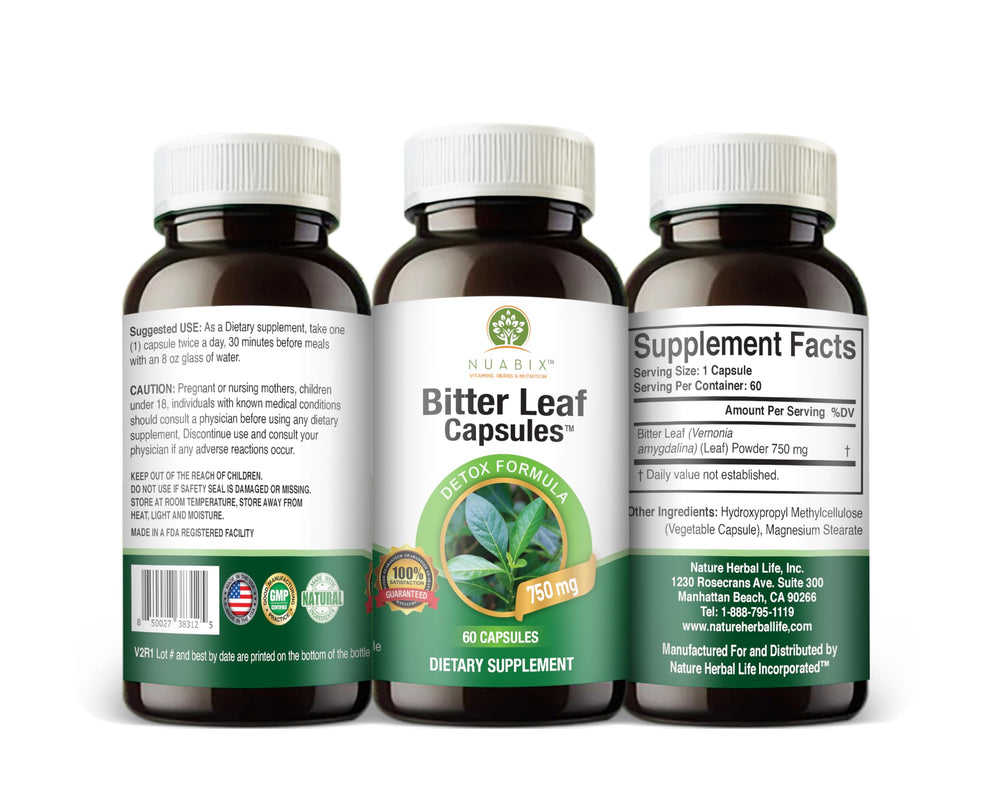 NUABIX Bitter Leaf Capsules package emphasizes natural, USA-made wellness support