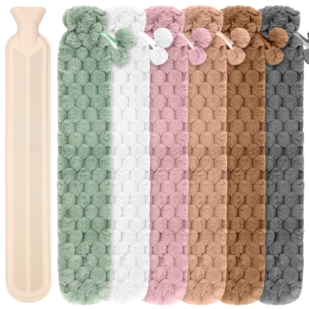Nuanchu 6-pack long hot water bottle with cover for extended warmth and comfort.