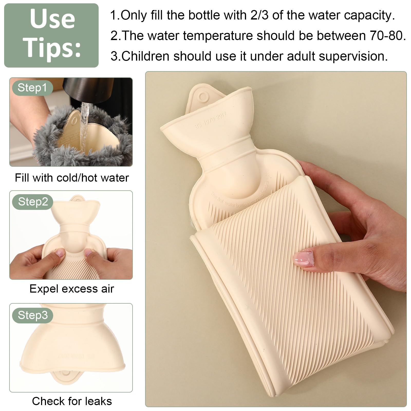 Nuanchu leakproof rubber shell keeps hot water safely contained.